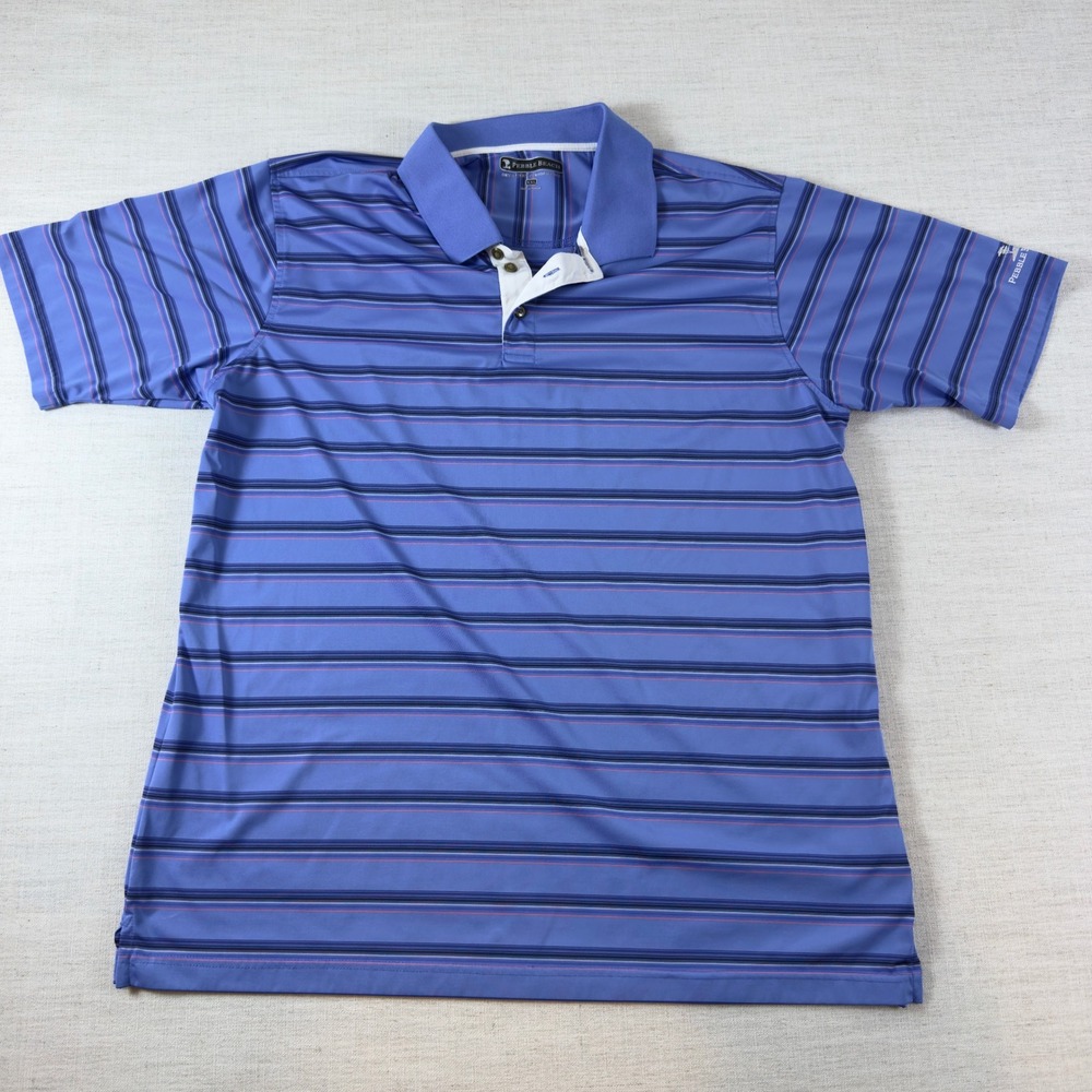 Pebble Beach Dry-Luxe Golf Polo Mens XXL Blue Striped Performance Shirt